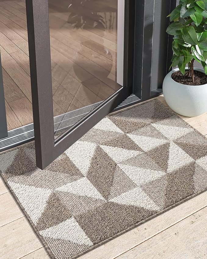 DEXI Front Door Mats for Entryway, 2x3 Non Slip Washable Low-Profile Entry Doormat, Absorbent Resist Dirt Inside Floor Entrance Mat, Patio, Brown/White - Image 9