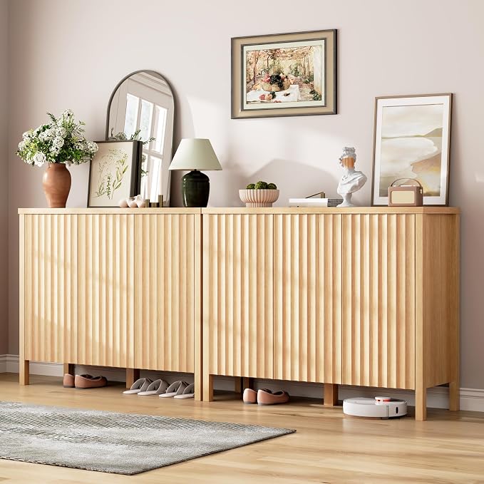 Vlsrka Shoe Cabinet with 3 Doors, Narrow Wooden Shoe Cabinet, Hidden Shoe Storage for Entryway, Foyer, Hallway (Brown D) - Image 8