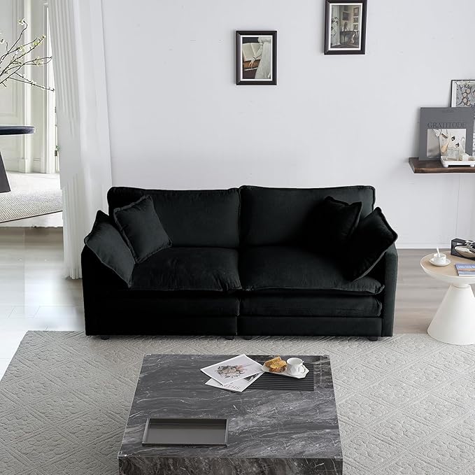 ERYE Oversized Loveseat Sectional Sofa Modern Deep Seat Reversible Chaises Sofa&Couch with 2 Movable Ottomans and 4 Pillows, Modular Sleeper Upholstered Couch for Living Room,Apartment,Studio,Office