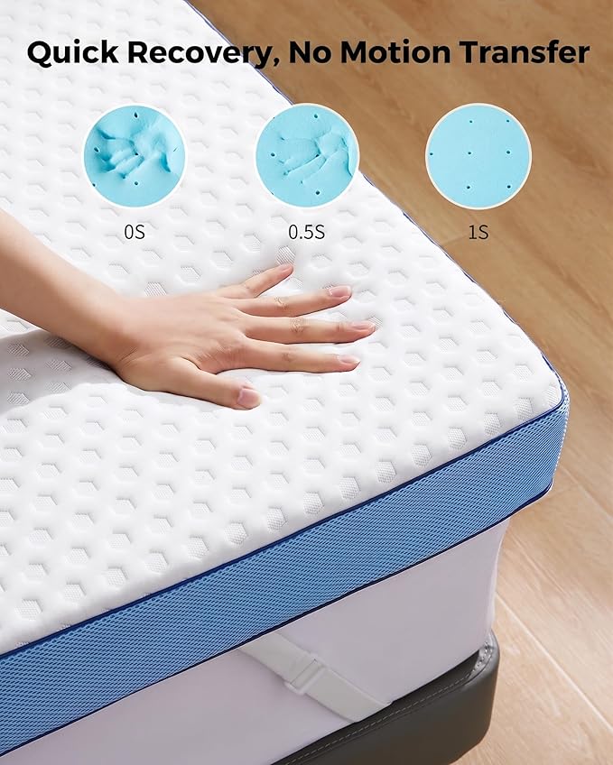 PERLECARE 4 Inch Firm Mattress Topper Queen, Cooling Gel-Infused & Bamboo Charcoal Memory Foam Bed Topper for Pressure Relief, High-Density Mattress Pad with Removable Cover