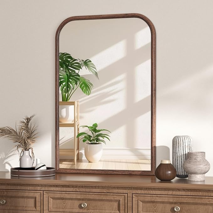24"x36" Arch Wall Mirror for Wall, Wall Mounted Vanity Mirror for Bedroom, Wood Grain Finish Frame Mirror with Tempered Glass, Vintage Decorative for Bathroom, Entryway, Living Room, Walnut - Image 8
