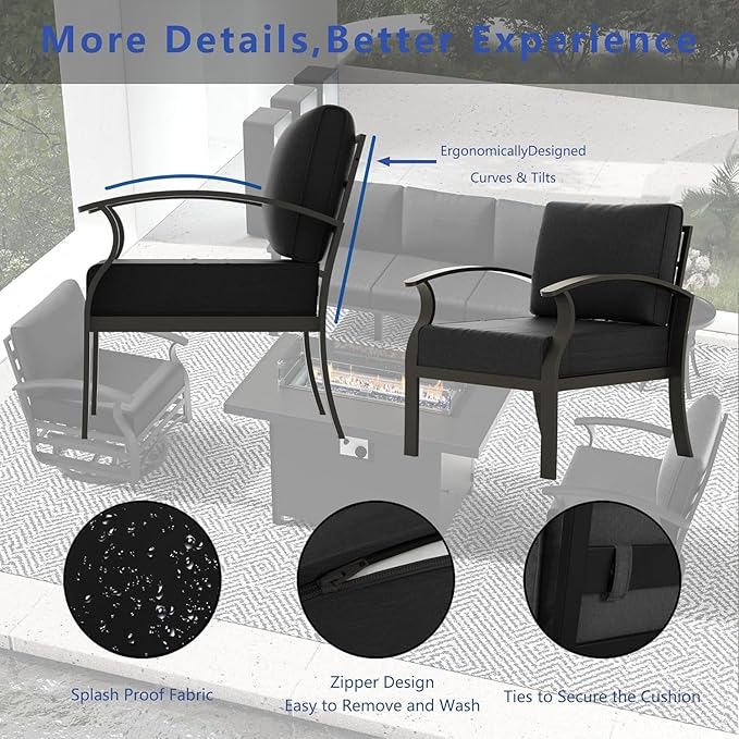 Aluminum Outdoor Patio Furniture Set,5 Seats Patio Conversation Sets with Rectangular Coffee Table,Metal Patio Sectional Furniture Set with 5.1" Thickened Cushions,Black