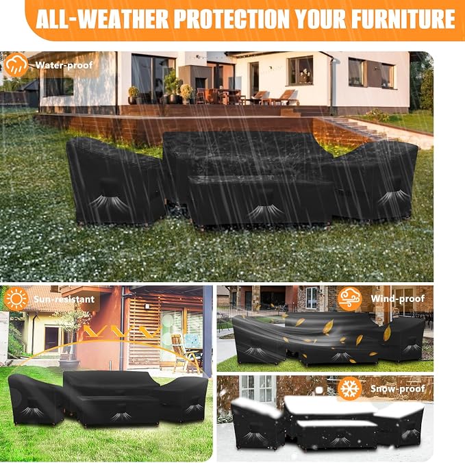 Kovshuiwe Patio Furniture Covers,4-Piece Outdoor Veranda Patio Garden Furniture Covers Set Waterproof - Upgraded 420D Heavy Duty Oxford Fabric Rattan Furniture Cover for Chair Sofa(Black) - Image 9