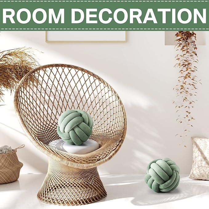 Namalu 2 Pcs Soft Knot Pillow Ball, Decorative Round Throw, Soft Knotted Plush Pillows, Handmade Stuffed Ball Pillows Cushion for Bedroom Sofa Couch Home Decor(10.6 Inches,Dark Green)