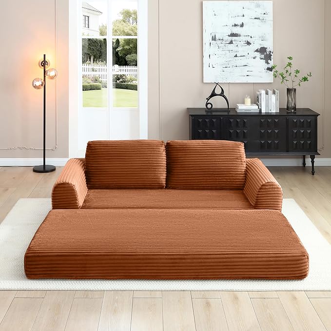 Foldable Boneless Love Seat Couches in a Box, Modern Floor Foam Sleeper Sofa Bed 2-in-1 Convertible Cloud Sofa for Home Apartments Bedroom