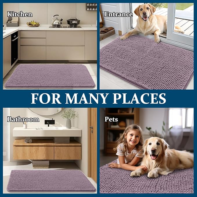OLANLY Dog Door Mat for Muddy Paws 24x16, Absorbs Moisture and Dirt, Absorbent Non-Slip Washable Doormat, Quick Dry Chenille Mud Mat for Dogs, Entry Indoor Entryway Carpet for Inside Floor, Deep Plum - Image 8