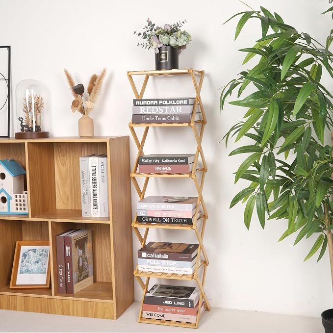 Bamboo Shoe Rack 6 Tier Foldable Shoe Rack Narrow Vertical Shoe Organizer Free Standing Shelf, Multifunctional Slim Storage for Entryway, Corner, Bedroom, Hallway, Wood Color - Image 7