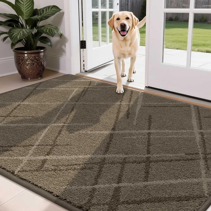 COSY HOMEER Front Door Mat Low Profile Non-Slip Doormat for Entryway, Absorbent Dirt Trapper Washable Entrance Mat, Sturdy Polyester Doormats (60"x36", Brown) - Image 9