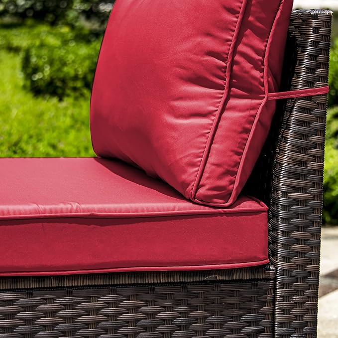 10 Pieces Outdoor Patio Furniture Set,Outdoor Sectional Furniture with 43" 55000 BTU Gas Propane Fire Pit Table,All Weather PE Rattan Wicker Patio Conversation Set,Red