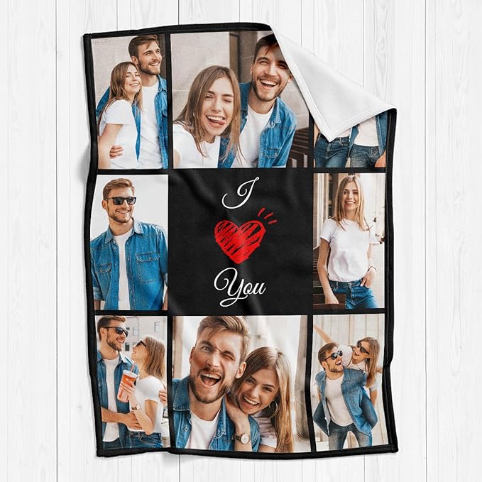 Printwoo Custom Blanket with Picture Text Customized Thow Blankets Personalized Blanket, Customizable Blanket Photo Blankets, Customize Gifts for Mom Dad Couple Girlfriend Boyfriend Wife Husband
