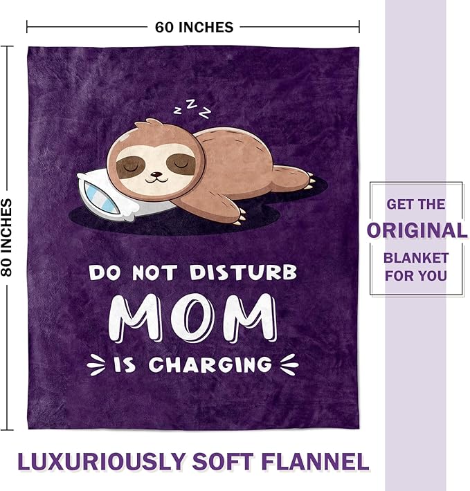 Funny Gifts for Mom Mothers Day, Mom is Charging Sloth Blanket, Birthday Gifts for Moms from Daguther Son, Moms Gift for Christmas, Soft Sloth Throws Blanket for Mother 60" x 80"
