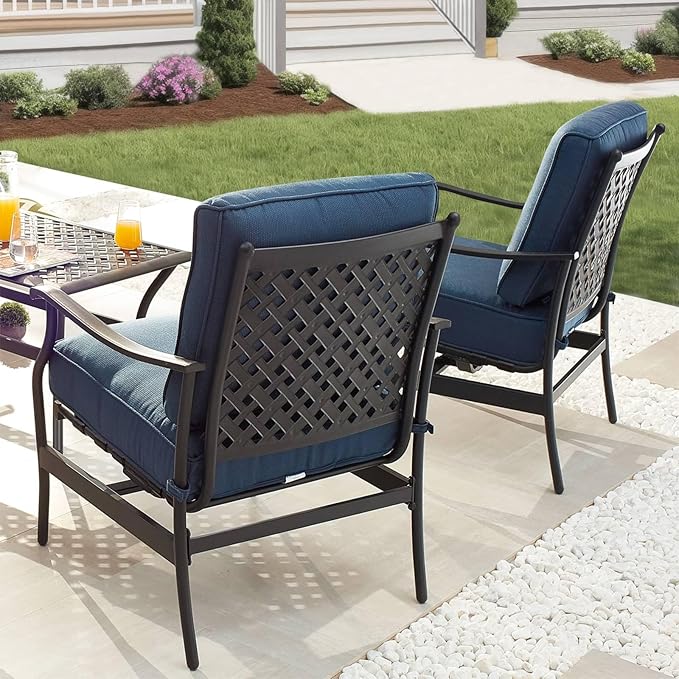 PatioFestival Patio Conversation Set 4 Pieces Cushioned Outdoor Furniture Sets with All Weather Frame for Porch Backyard Lawn (Navy-Blue)