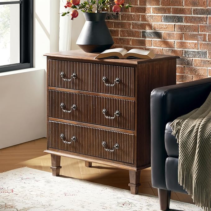 HULALA HOME French Country End Table, 30 inches Paulownia Wood End Table with Charging Station (Walnut) - Image 8