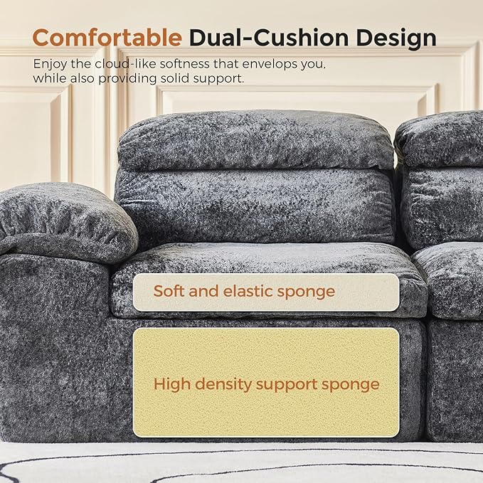 115.7" L Shaped Modular Sectional Sofa with Ottoman, Cloud Boneless Couch, Upholstered Sofa in a Box, Flexible Module Combination for Living Room, No Assembly, Grey