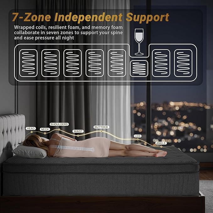 14″ Full Hybrid Mattress – Cooler, Quieter & Deeper Comfort, Airflow Foam + Pocket Coils, 2″+ Plush Cushion, Heavy-Duty Support, CertiPUR-US, Fiberglass-Free, Mattress in a Box