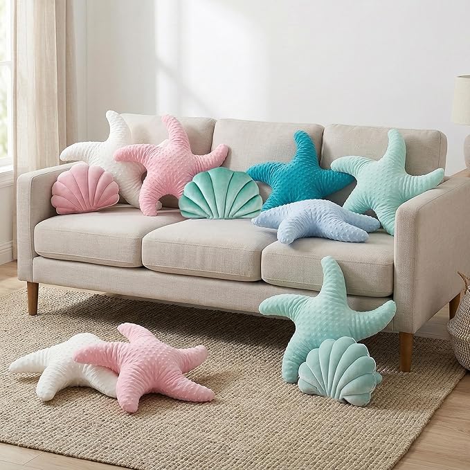 XIAIJIA Starfish Pillow Decorative Throw Pillow, 19.68x19.68 Inch Coastal Beach Pillow, Ocean Decor Beach Themed Room Accent Pillow for Couch Bed Bedroom???Turquoise???
