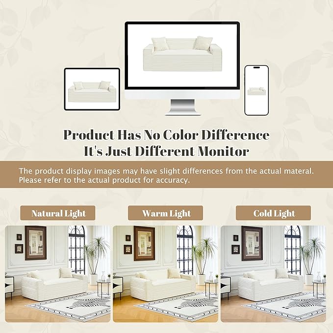 75" Cloud Loveseat Sofa, 26" Deep Seat Boneless Couches for Living Room, Modern 3 Seater Sofa with Throw Pillows, Corduroy Compression Sofa in Box, No Assembly Couch for Bedroom, Dorm, Beige