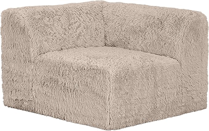 Furniture of America Havyn Modern Faux Fur 6-Seater Modular Foam Sofa Bed with Ottoman, Compressed Couch in a Box, No Assembly Required, for Living Room and Office, Taupe