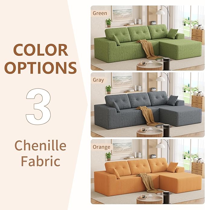 Ball & Cast 106" Modular Sectional Sofa, Convertible Cloud Couch with Deep Seat, Boneless L-Shaped Sectional, Flexible Modular Combination for Living Room, No Assembly (Green, Right Facing Chaise)
