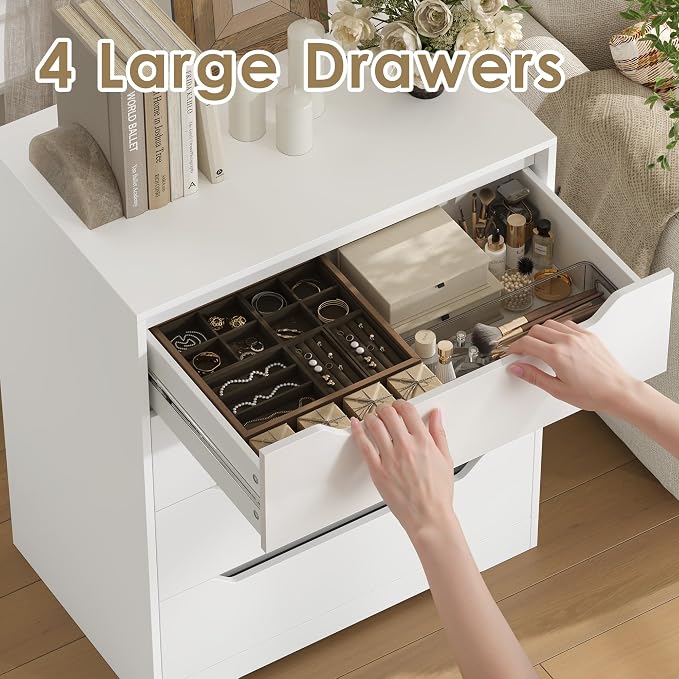 HOSTACK White Dresser, 4 Drawers Dresser, Modern Chest of Drawers with Cut-Out Handles, Small Dressers with Drawer, Wood Makeup Chest Organizer for Living Room, Entryway, Home Office, White - Image 9