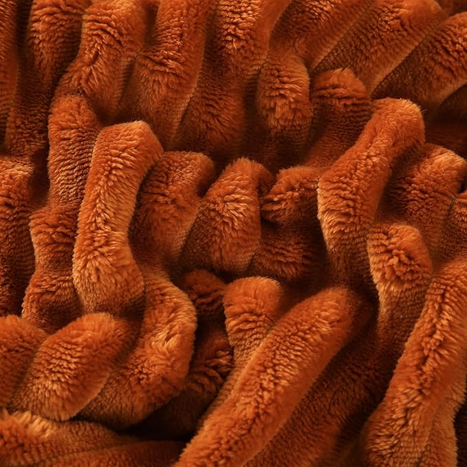 Burnt Orange Sherpa Fleece Throw Blanket 50?€???60?€? for Couch Sofa Bed,Double Side Soft Fuzzy Cozy Plush Thick Flannel Blanket with Striped Design Gift for Mother Woman
