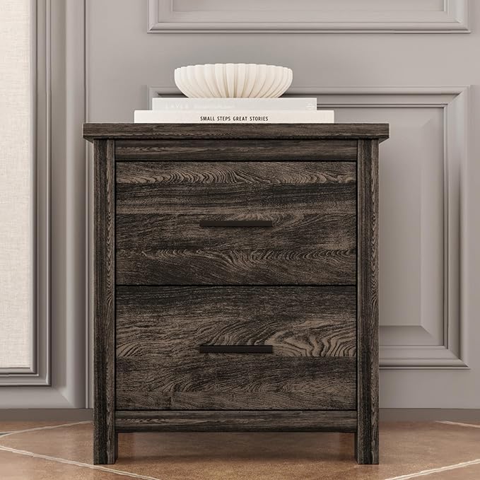 Merax 4-Pcs Queen Size Bed Frame Dresser Night Stand Bedroom Set, Platform with USB Charging Ports Storage Headboard & 1 x 5 Drawers Cabinet & 2 x Nightstands, Wooden, Antique Grey