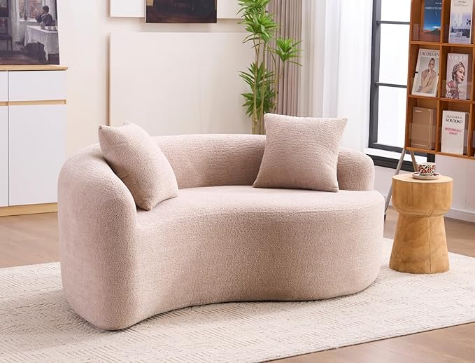 KEIKI S-Curved Loveseat Chenille Couches with 2 Pillows, Upholstered Luxury Plush Cloud Sectional Sofa for Living Room Apartment, Full Sponge Compression
