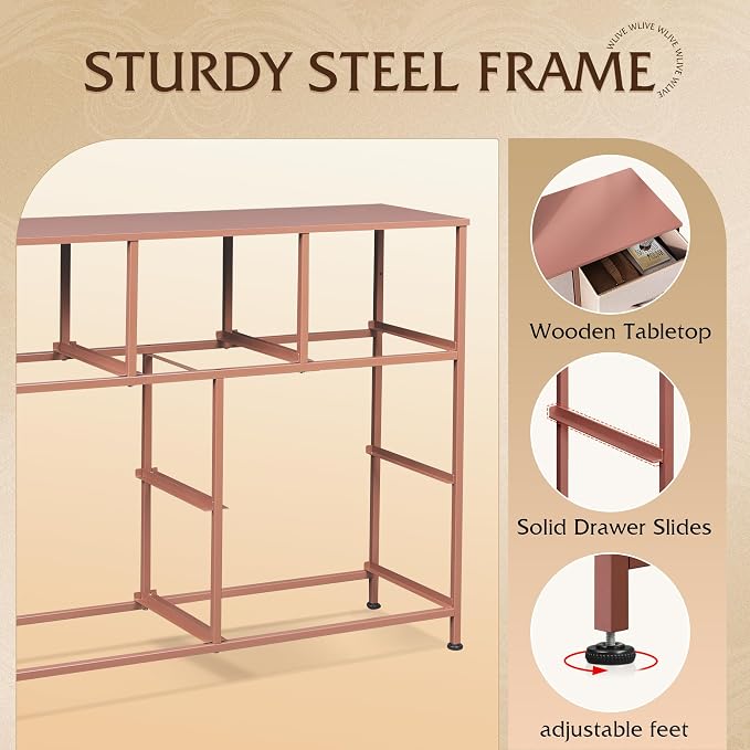 WLIVE 7 Drawer Dresser TV Stand, Entertainment Center, Media Console Table with Metal Frame and Wood Top for TV up to 45 inch, Chest of Drawers for Bedroom, Living Room, Pink - Image 8