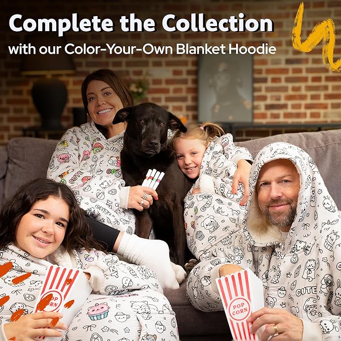 Color-In Blanket for Kids & Adults – Oversized Wearable Blanket Craft Kit – Permanent Marker Design – Sherpa Fleece, Machine Washable - 40" x 60"