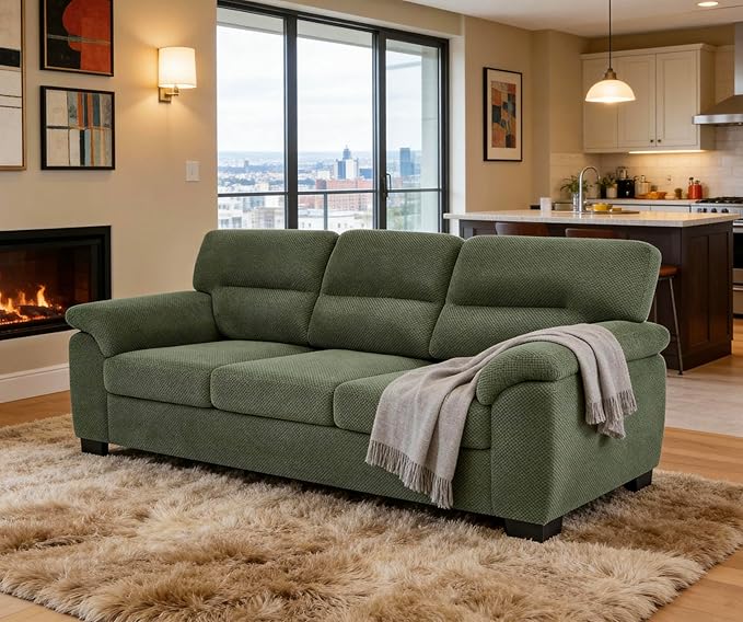 Ball & Cast 3 Seater Sofa Couch with Deep Seats,81" Modern Upholstered Sofa with Padded Armrests, Comfy Couches for Living Room,Apartment and Office,Dark Green