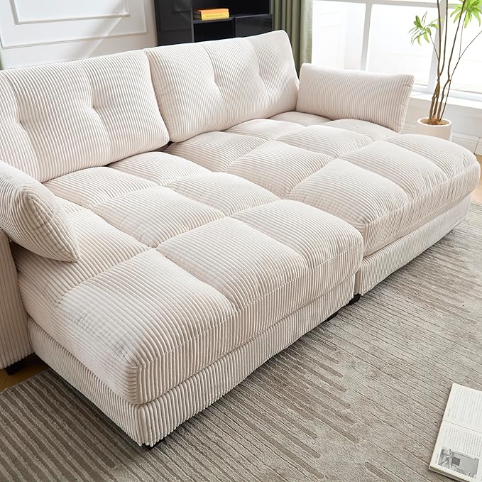 ERYE Oversized Loveseat Sectional Double Lounge Chaise Convertible Sleeper Sofabed, Corduroy Sleeper Loveseat Daybed Indoor Recliner Chair Sofa Bed W/Cupholders & Adjustable Headrests for Living Room