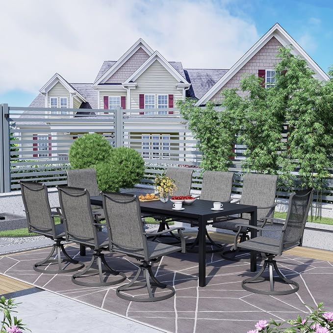 MEOOEM Expandable Patio Dining Set for 8, Modern 8 Seat Outdoor Dining Table Set with Swivel Chairs 450LBS, All Weather Heavy Duty 9 Piece Outdoor Dining Set for Outside, Garden, Backyard, Grey - Image 8