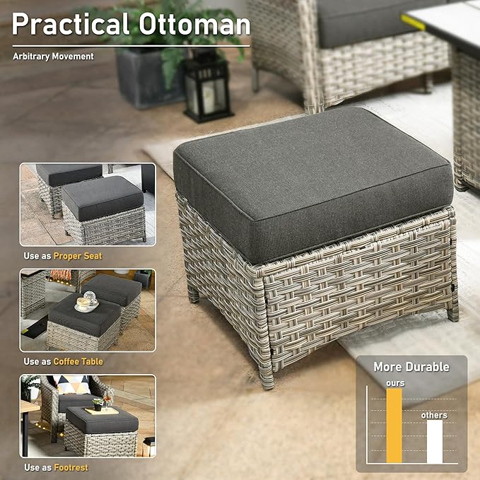 HOOOWOOO 9 Piece Patio Furniture Conversation Sets with Swivel Rocking Chairs,Outdoor Wicker Furniture with Ottoman,All Weather Resistant High Back Rattan Conversational Set(Black)