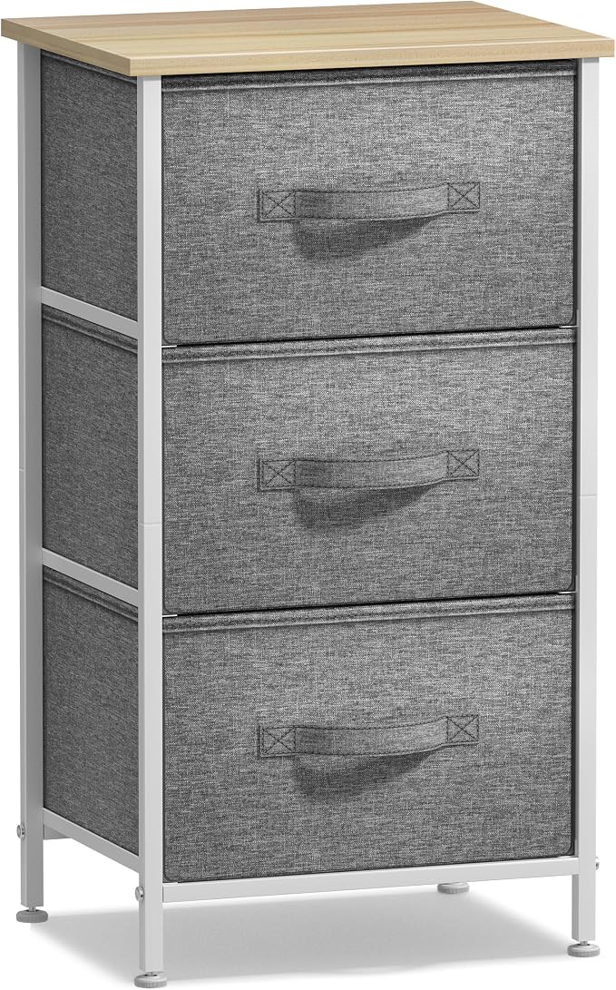 Sorbus Nightstand with 3 Drawers - Bedside Furniture & Night Stand End Table Dresser with Steel Frame, Wood Top, Easy Pull Fabric Bins for Home, Bedroom Accessories, Office & Dorm - Image 7