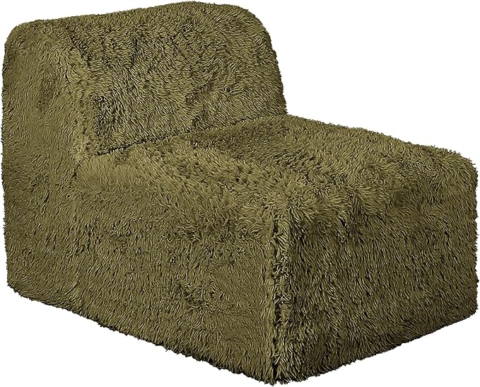 Furniture of America Havyn Modern Faux Fur 5-Seater L-Shaped Modular Foam Sectional Sofa with Ottoman, Compressed Couch in a Box, No Assembly Required, for Living Room and Office, Olive Green