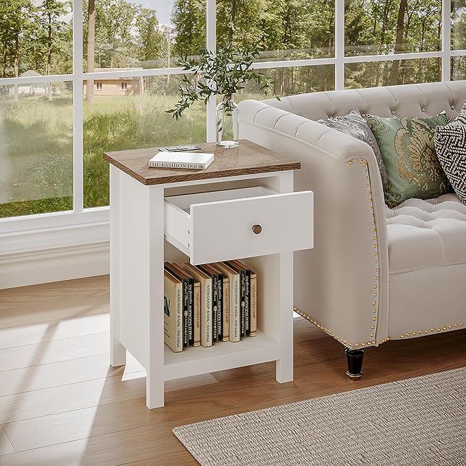 ChooChoo Farmhouse Nightstand Set of 2,Night Stand with Charging Station, Wooden Top Bedside End Table with Drawer and Storage Space for Bedroom, White - Image 7