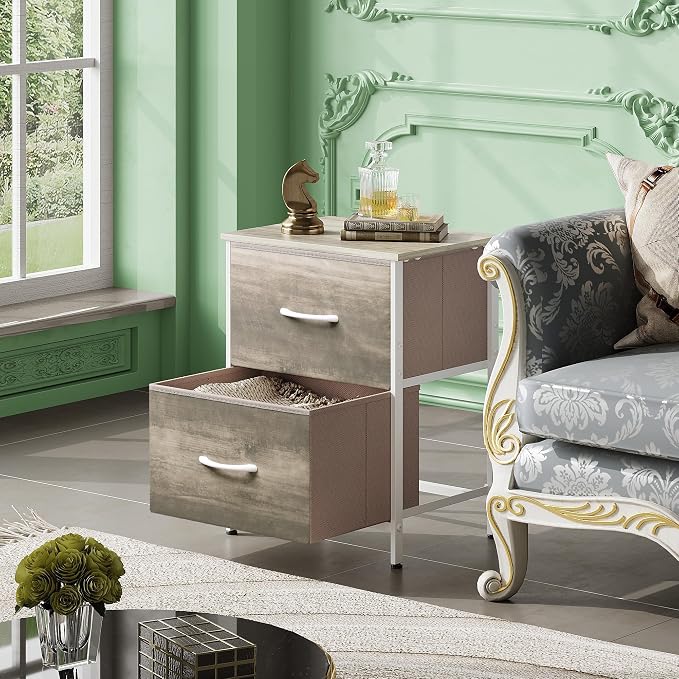 WLIVE Nightstand, 2 Drawer Dresser for Bedroom, Small Dresser with 2 Drawers, Bedside Furniture, Night Stand, End Table with Fabric Bins for Bedroom, Closet, College Dorm, Greige Oak - Image 7