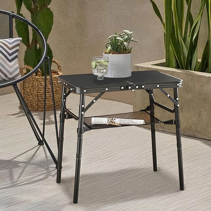 Yriuat Outdoor Side Table, Portable 3 Adjustable Height Small Outdoor Folding Table, Aluminum Foldable Patio Side Tables for Outside Indoor, Plant Stand Coffee End Table for Pool, Porch,Garden(Black) - Image 6