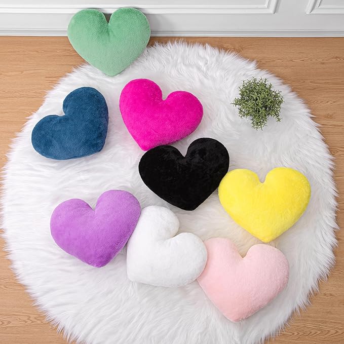 2 Pcs Heart Pillow Decorative Throw Pillows 16-inch Cute Soft Fluffy Heart Shaped Pillows for Bed Couch Sofa Bedroom Living Room Decor Aesthetic (White & Hot Pink, 16"x13.78")