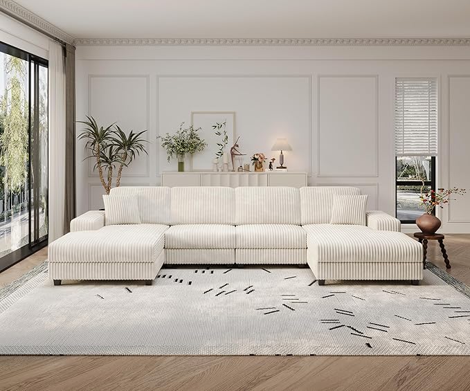 ERYE U-Shaped Modular Sectional Sofa Convertible Symmetrical Sofa Couch with Removable Chaise Lounges, U Shaped Double Chaises Sectional Couches with Storage Armrests