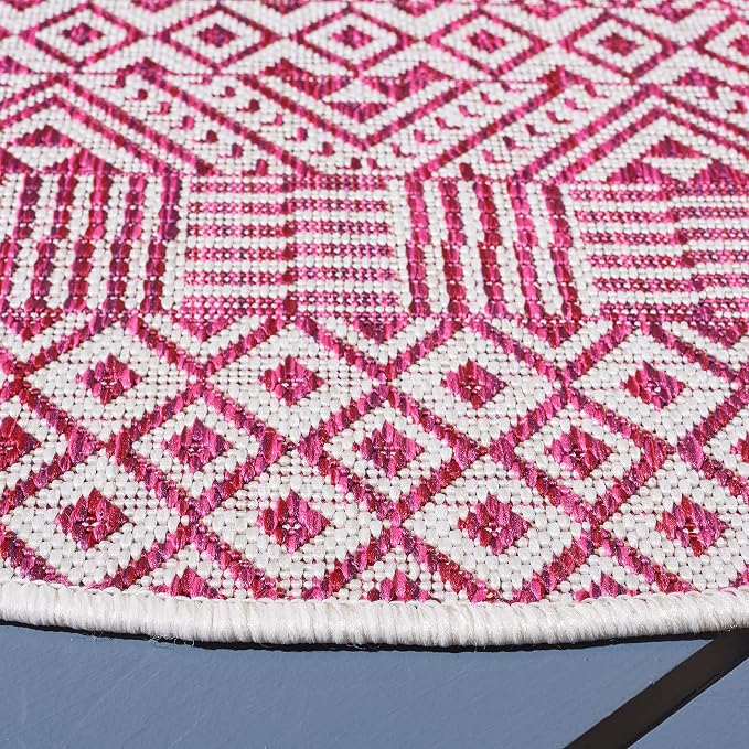 SAFAVIEH Washable Rug Outdoor Courtyard Collection - 6'7" Round, Ivory & Red, Non-Shedding & Easy Cleaning, Ideal for Patio, Backyard, Mudroom (CY8235-55912) - Image 4