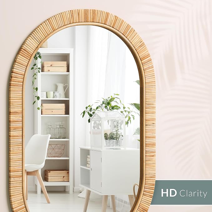 Barnyard Designs Oval Rattan Wall Mirror, Natural Tan Woven Rattan Frame, Indoor Decorative Mirror for Bedroom Living Room Entryway (20" x 30", Oval) - Image 7