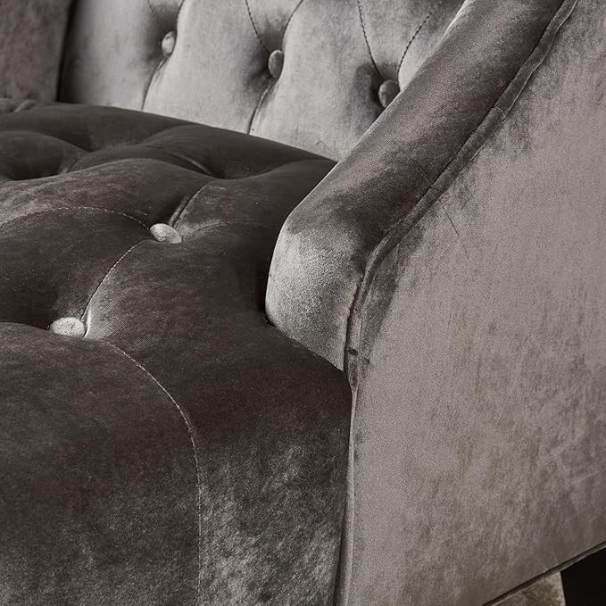 Modern Wingback Accent Chair, Tufted Velvet Couch Sofas with High Back Thick Padded Cushioned Seats for Living Room, Victorian Style, Grey