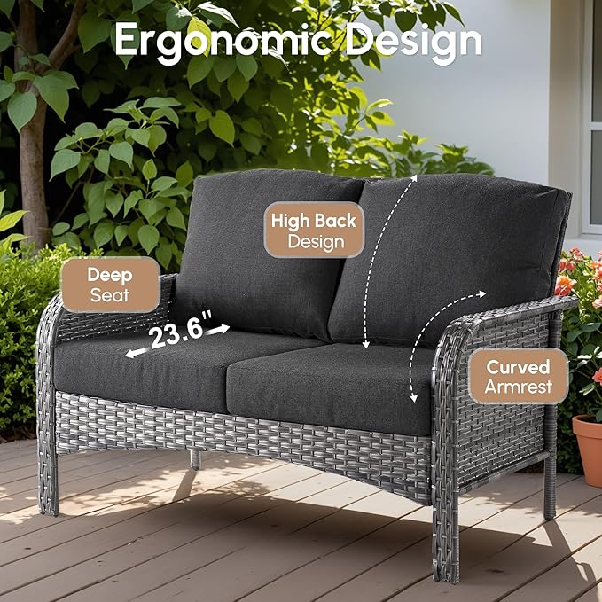 8 PCS Patio Outdoor Furniture Set with Swivel Rocking Chairs,All Weather Wicker Rattan Patio Seating Sofa and Chairs Set,Outdoor Conversaiton Sets for Deck Yard Prrch Garden Poolside,Black