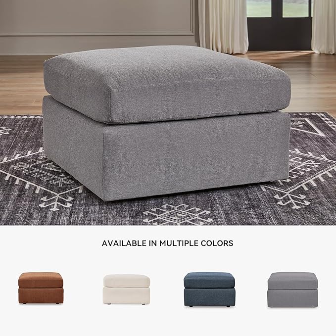 Signature Design by Ashley Modmax Contemporary Stain Resistant Square Oversized Accent Ottoman with Non-Skid Legs, Gray