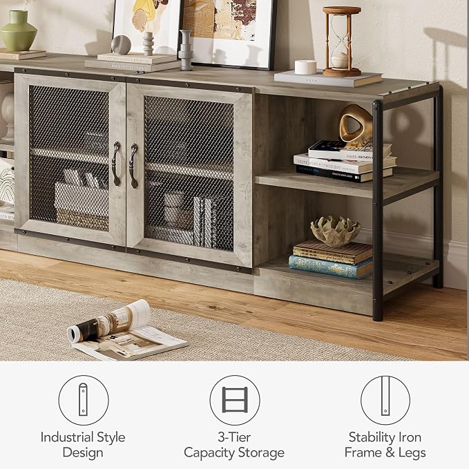 IDEALHOUSE Farmhouse TV Stand for 75/80 inches TVs, Entertainment Center with Storage Cabinet, Industrial Media Console Cabinet Table, Living Room Media Furniture, Grey - Image 8
