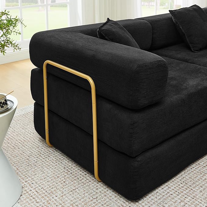 Eafurn L Shaped Convertible Sleeper Sofa Bed King Size Sleeper Sofabed, 7-in-1 DIY Combination Corduroy Folding Mattress Couch with Fixed-Shape Frame, Boneless Floor Sofa Couch