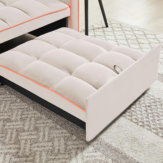 3 in 1 Convertible Sleeper Sofa Chair, 35" Pull Out Sofa Bed Recliner for Adult with Adjustable Backrest, Velvet Fabric Sleeper Couch Single Modern Chair for Living Room Bedroom, Cream White