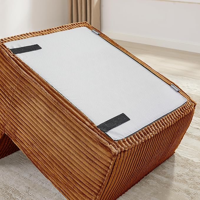 L-Shaped Corner Corduroy Sectional Sofa 4 Seat Modular Boneless Sofa Foam Cloud Couch with Movable Ottoman and Toss Pillows,Modern Deep Seat Convertible Chaise Sofa
