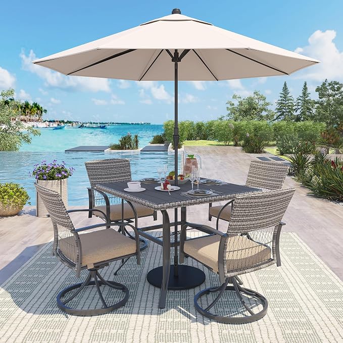 Pamapic 5-Piece Outdoor Dining Set with Swivel Chairs, Rattan Patio Furniture for Backyard, Deck, Garden, Weather-Resistant Iron Slats Table & 4 Chairs with Removable Cushions (Taupe) - Image 7